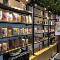 Little shop area (just the shelves)  at Trizzia Ecotienda Saludable in Medellin