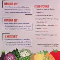 Menu but they offer different options every day at El Rincon Del Sabor Y Salud in Guatemala City