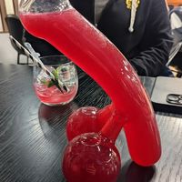 Shared blueberry mojito at The Icelandic Phallological Museum Cafe in Reykjavik