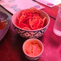 Lotus chips with vegan mayo at Chapels on Whatley in Maylands