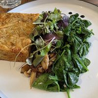 The one vegan option on the menu - Magic Mushrooms (eggs replaced with spinach) - very heavy on the garlic. at Leroys in Newport