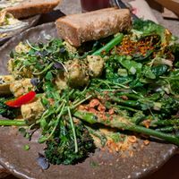 Herb tofu and lemon chargrilled brocolini at Honest Greens - Arc de Triomf in Barcelona