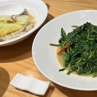 Tasty vegetables. Young soft kangkong and wawa cai    at Green Island Vegetarian - 觉正净绿岛素食 in Chengdu
