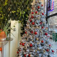 Christmas tree in the indoor seating area  at The Power Plant Cafe  in Jersey City