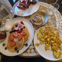 Vegan pancakes with a side of tofu at Eat Real on Main  in Santa Clarita