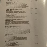 Wine list  at Frawley's Restaurant at The White House in Cork