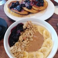 Oatmeal bowl and blueberries pancakes at Eightynine Cafe in Puerto Princesa