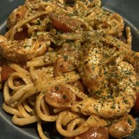‘prawn’ linguini, so moist and flavour, the chef even catered to my spice level and put less chilli in!  at The OakTree in Leigh-on-sea