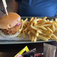 Thai burger with fries  at The OakTree in Leigh-on-sea