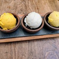 Helados de lúcuma, chirimoya y mango at Peumayén Ancestral Food in Santiago