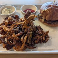 House burger with oyster mushroom bites at Burgare Bar in San Francisco