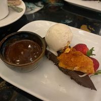 Chocolate torte "petit dessert" with honeycomb at AMPM Restaurant in Belfast