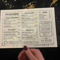 Full vegan menu as of July 2025 (must request at door) at AMPM Restaurant in Belfast