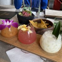 Margarita trio and chips and guac   at Cantina Monarca in Bellevue