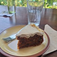 carrot cake with cashew frosting at Backwoods Bakery in Dharamshala