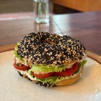 Bagel with tofu at Backwoods Bakery in Dharamshala