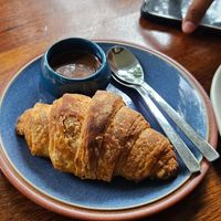 Croissant with homemade nutella at Backwoods Bakery in Dharamshala