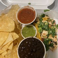 Vegan Tofu Tacos with Black Beans and chips and salsa   at Taco Mama - West Mobile in Mobile