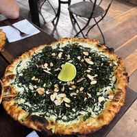Crispy kale pizza at Cafe Zorba in Medellin