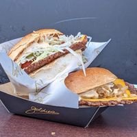 two different vegan smash burgers at Goldies in Frankfurt