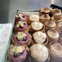 August 2025 specials: cherry crumble (too sweet and a bit sour) and white chocolate bueno (sweet and creamy). at Have a Roll in Utrecht