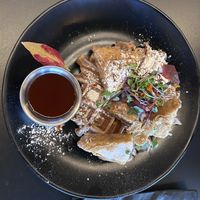 Jackfruit chick’n & waffles  at 3 Howls Remedy House in Vancouver