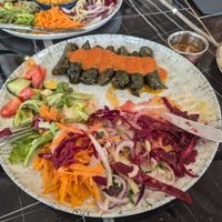 Main meal portion of dolmades with salad at Mila Loughton in Loughton