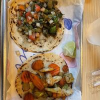 Cactus taco (the filling is cold so that’s weird) and veggie taco (warm and has more flavor than it appears) on homemade tortillas  at Fonda Lupita in Durham