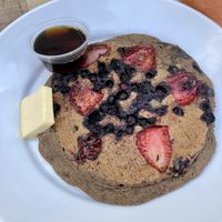 Buckwheat Pancake with strawberries and blueberries - huge and delicious!  at Shine Cafe in Morro Bay