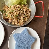 Larb tofu salad with a side of sticky rice   at Plearn Park in Woburn