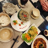 R - Silken tofu, green jelly plate, Fig salad at Tĩnh Garden Vegetarian in Hue