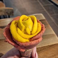 Strawberry and mango sorbets at Amorino   in St Julians