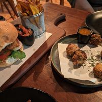 The holy vegan burger and zucchini bites at Crafty Chameleon Brewhouse and Restaurant in Nairobi