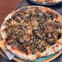 Vegan mushroom pizza at El Gaita Pizza Bar in El Calafate