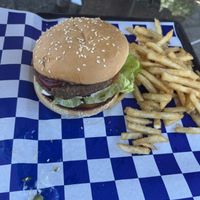 Impossible burger with vegan mayo and friess  at Fort Spokane Store & Restaurant  in Davenport