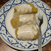 Poached banana with coconut sauce at Ban Khun Mae in Bangkok