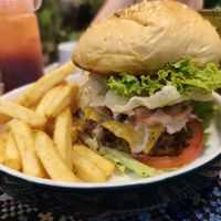 Vegetarian burger (Vegan option available) at Mingle Cafe in Hue