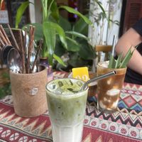 matcha latte, coconut coffee  at Mingle Cafe in Hue