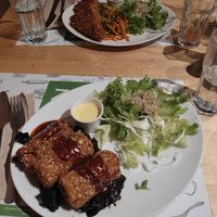 Breaded Tofu and Cordon Bleu made of Seitan at Zrno Bio Bistro in Zagreb