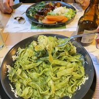 Green pasta and Mega Protein  at Zrno Bio Bistro in Zagreb