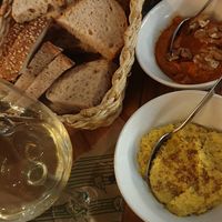 Sourdough and 3 spreads at Zrno Bio Bistro in Zagreb