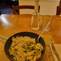 Green pasta at Zrno Bio Bistro in Zagreb