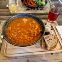 Kindey bean stew with sourdough at Zrno Bio Bistro in Zagreb