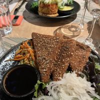 Breaded tofu and stir fried veg  at Zrno Bio Bistro in Zagreb