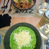 Greenpeace pasta and Yaki udon at Zrno Bio Bistro in Zagreb