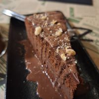 The chocolate cake, nice but not a deep or rich  chocolate style cake at Zrno Bio Bistro in Zagreb