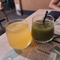 Julia and green matcha drinks , both hit the mark! at Zrno Bio Bistro in Zagreb
