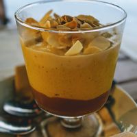 Chocolate, vanilla, hazelnut pudding. So good. at Zrno Bio Bistro in Zagreb