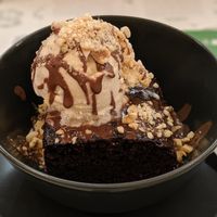 Brownie and ice cream at Zrno Bio Bistro in Zagreb
