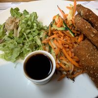 Breaded tofu at Zrno Bio Bistro in Zagreb